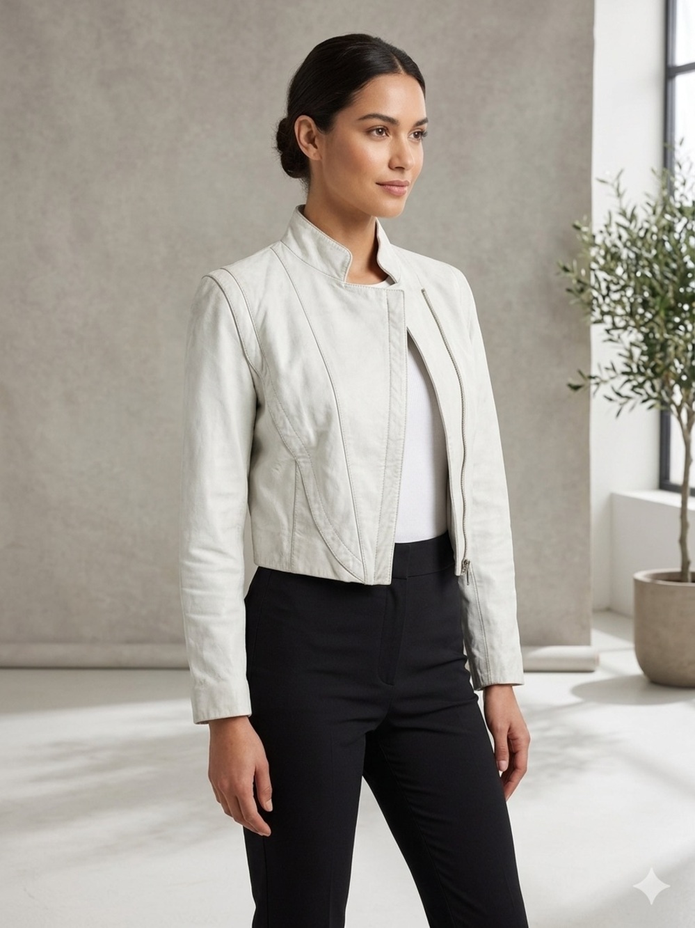 Vintage Wilsons fitted jacket cropped White Leather Jacket 70’s 80’s